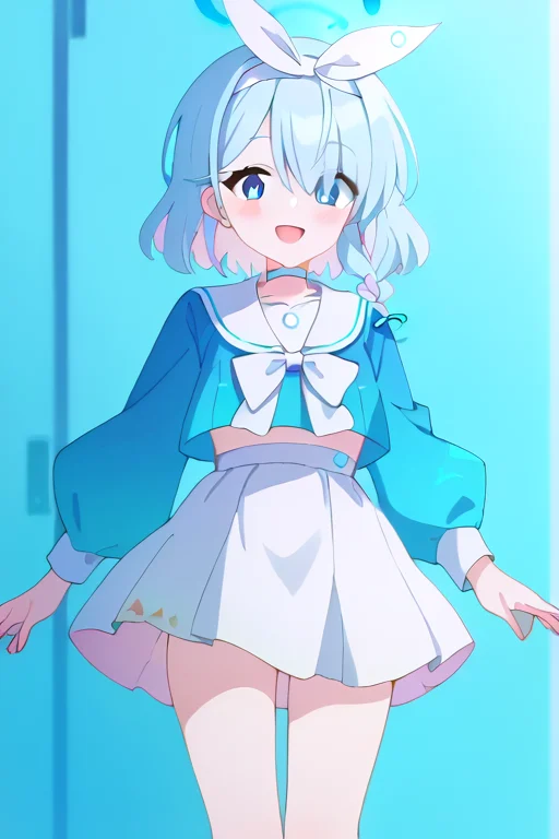 score_9, score_8_up, score_7_up, score_6_up, score_5_up, score_4_up, source_anime,
1firl, looking at viewer,smile,
<lora:arona_blue archive_PONY_last:1>,
<lora:Blue_Archive-v1c-PDXL:1>,arona \(blue archive\),blue eyes, blue hair,braid,bow hairband,halo,choker,white sailor collar,white skirt,white sneakers,