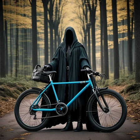 TheNazgul1024, wears a cape, ride a vintage bicycle, creepy hauted forest, detailed eyes, highly detailed, photography, ultra sharp, film, bokeh, professional, 4k <lora:add-detail-xl:1.5> <lora:TheNazgul1024:0.8>
