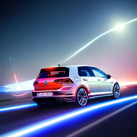 volkswagen golf r, white car, perfect rims, space highway, variable view, cosmic background, stars and planets, synthwave effect, neon light, CarHelper, ActionHelper, PhotoHelper