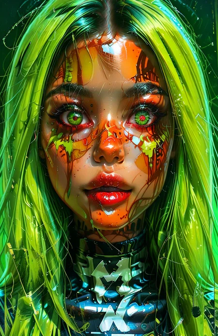 anime,cyberpunk, A young girl with large, apprehensive eyes stands amidst a cacophony of disembodied, bloodshot eyes. Render this in a gritty, expressionistic style, emphasizing jarring color contrasts and impasto brushstrokes. Employ a worm's-eye view to enhance the feeling of being watched. The girl's face and the surrounding eyes should be the focal points, illuminated by an unseen, sickly green light source. The background recedes into an indiscernible darkness.
BREAK, intricate, elegant, highly detailed, digital painting, artstation, concept art, smooth, sharp focus, illustration, art by Krenz Cushart and Artem Demura and alphonse mucha
<lora:Urban_Fusion_IL:1><lora:Chaotic:1>