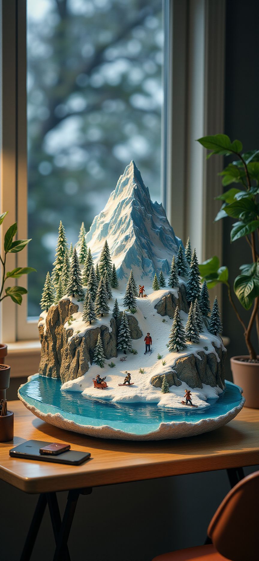 (indoor,very wide isometric view,tilt-shift lens:1.6), (windowless,fna_style,miniature,miniature,diorama,miniature,diorama,PVC,plastic:2),dawn snow,forest,slope with mountain,ski,snowboard  at (floating island,levitating  island:1.5) on (table:2) at (attic:2.5)   <lora:Diorama_Flux:1>
<lora:Fantasy_Novel_Art_Style:1>