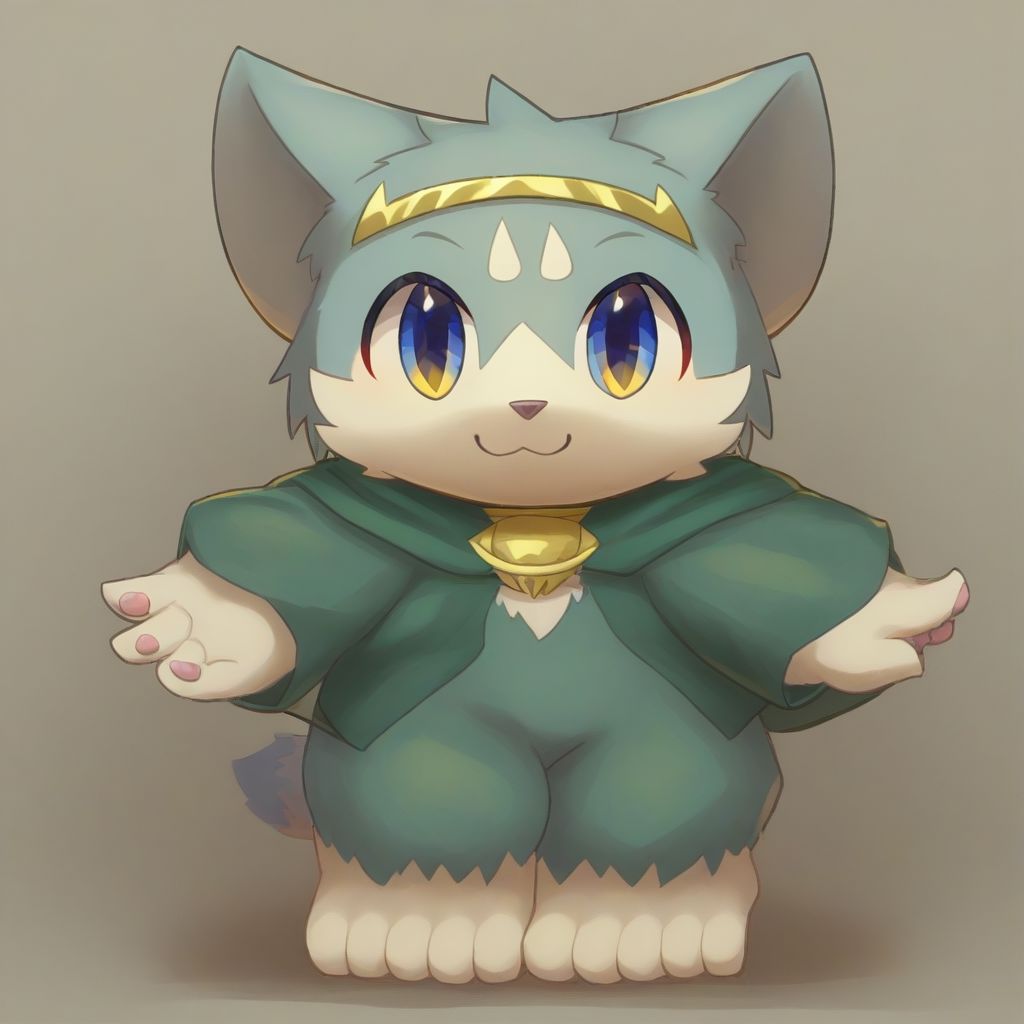 lv1rubili, zPDXL2, furry, anthro, cute, kemono, male focus, solo, score_9, score_8_up, male, full body, digital art, highly detailed, lv1rubili, full body, smile face, looking at viewer, standing to viewer, full view, cat