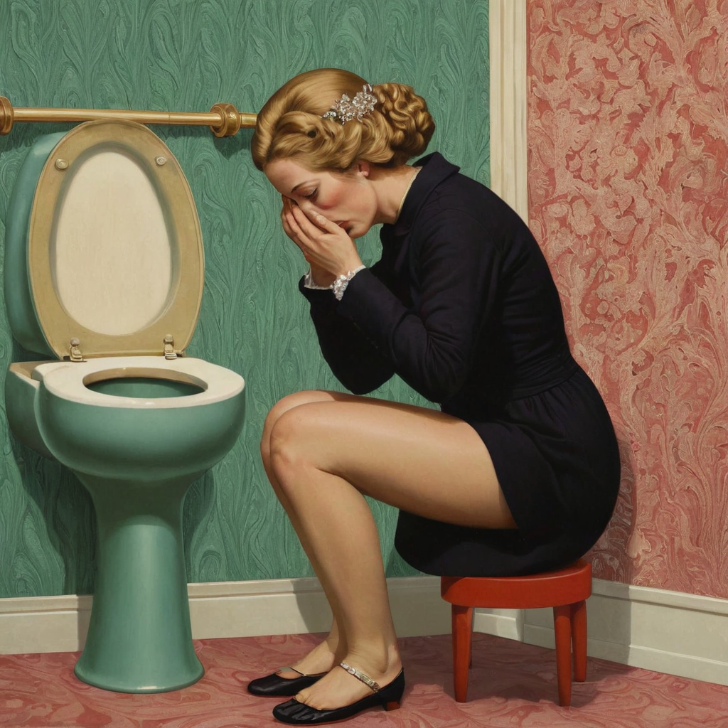 Erotic Socialist Realism xlmrblng15-1300 Danish queen kneeling on a toilet in a toilet