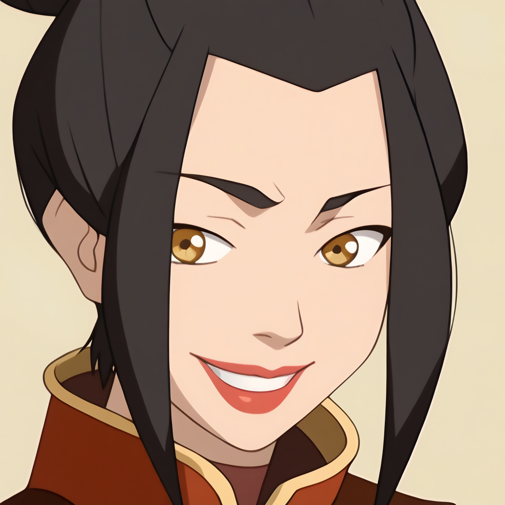 score_9, score_8_up, absurdres, best quality,  anime screencap, anime coloring ,<lora:azula1:1> , azula1, 1girl, looking at viewer, smile, black hair, long sleeves, standing, full body, azula \(avatar\), yellow eyes, boots, brown footwear, chinese clothes, single hair bun, topknot, capelet, fingernails, grin, lips, lipstick, short hair, sidelocks, uniform, (close-up:1.2)