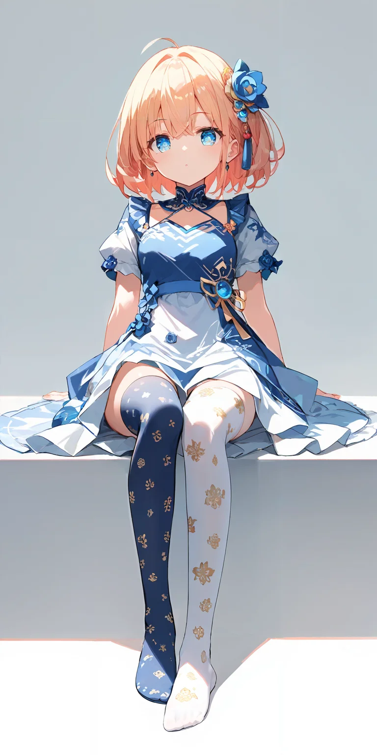 score_9, score_8_up, score_7_up,source_anime, high res image,masterpiece,best quality,girl,cute face,clear skin,shiny hair,ultra detailed eyes,simple background, <lora:ni-so_pony_V1.0:1> jyojifuku, print thighhighs,dress,foot