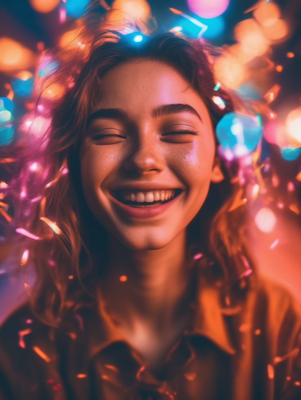 <lora:Brandon Woelfel Style:1>Brandon Woelfel Style - 8k photo realsitic, hyper real, image of a a person with a euphoric expression on their face, they are happy, and vibrant and glowing while everything around them is gloomy and sad