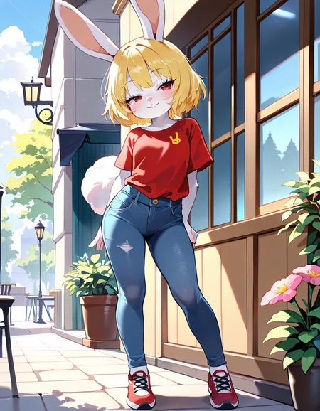 masterpiece, best quality, very aesthetic, absurdres,
outdoors,
full body, standing, casual,
seductive smile, parted lips, long eyelashes,
<lora:Carrot_v01_NAIXL-000011:1>
Ca3307,1girl,solo,furry,furry female,rabbit girl,short hair,blonde hair,rabbit ears,red eyes,animal nose,body fur,white fur,rabbit tail,