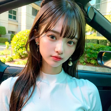 (best quality, masterpiece:1.2), ultra high detailed face, (realistic, photorealistic:1.4), 1girl in a sports car, solo, beautiful detail,  <lora:japanesedolllikenessV1_v15:1>, 8k, RAW Photo, CG, full body, long hair, (intricate details:1.1), ultra detail beatiful eyes, earrings
