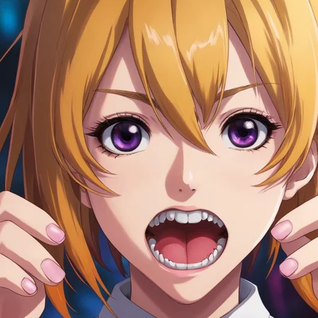 anime artwork of <lora:Perfect Hands:1.5>
a cartoon girl with a scary look in her mouth Perfect Hands, anime style, key visual, vibrant, studio anime, highly detailed