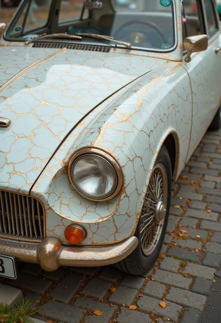 golden cracks on white, car