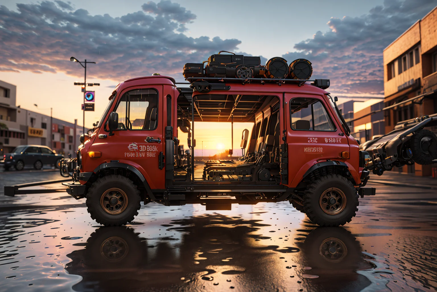 masterpiece, best quality, (3d:1.2),vehicle,street,syberpunk,rain,sunset,
<lora:Vehicle:0.7>