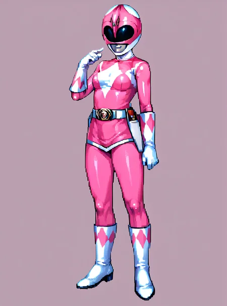 score_9, score_8_up, score_7_up, score_6_up,  BREAK
pink bodysuit, white gloves, pink power ranger, pink ranger helmet, 1girl, solo, medium breasts, tokusatsu, mighty morphin power rangers, simple background, full body, pixel art,
<lora:Pink_Ranger_MM:0.8> <lora:Pixel_Art_Pony:0.8>