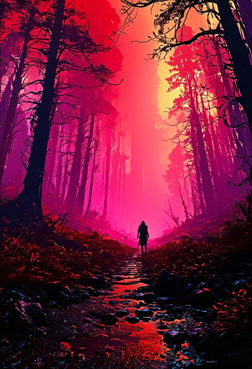 An otherworldly forest with trees made of light and shadows, the ground pulsating with vivid, ever-changing hues, embodying a dream within a dream, 
in the style of the eerie ambiance of Ridley Scott's 'Alien' with 80s sci-fi nostalgia. Blend dreamlike, claustrophobic spaces, grimdark Warhammer 40K magic, and campy yet sinister tones. Envision a surreal, dystopian world where arcane forces meet retro-futuristic sci-fi, creating a uniquely haunting tableau
, in the style of an old 80's VHS dark fantasy, VHS screen grab, grainy, old footage