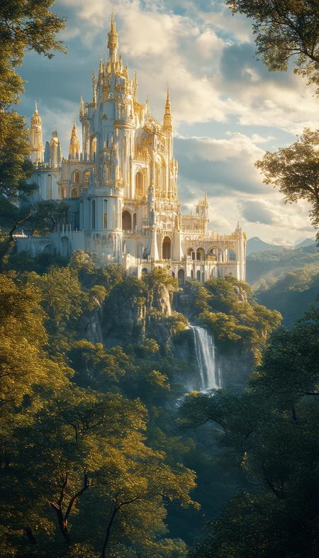 cinematic film still ethereal fantasy concept art of a masterpiece realistic landscape photo, a magnificent white and golden high_elf palace and mage tower in enchanted forest, day, far distance shot, sfw . magnificent, celestial, ethereal, epic, majestic, magical, fantasy art, cover art, dreamy . shallow depth of field, vignette, highly detailed, high budget, bokeh, cinemascope, moody, epic, gorgeous, film grain, grainy