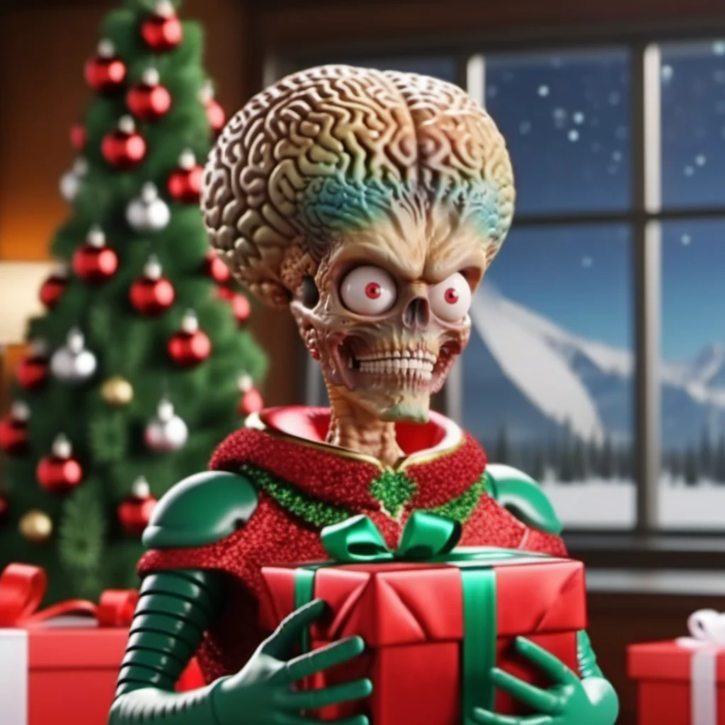 MarsAttack1024, an alien, ++((full body)), christmas scenery, garlands, gifts, christmas tree, features intricate detail, detailed eyes, highly detailed, photography, ultra sharp, film, bokeh, professional, 4k <lora:MarsAttack1024:0.7> <lora:add-detail-xl:2>