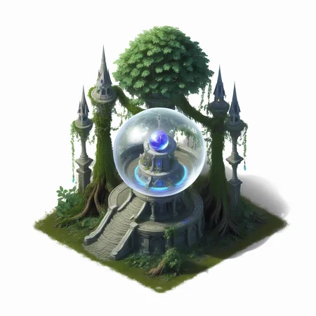 (((masterpiece))),(((best quality))),((ultra-detailed)),solo,isometric,
WAM_bd,solo,
A magic tower in the mystical forest, with a large crystal ball at the top, surrounded by glowing runes, and the base covered with dense vines,,
(white background, simple background:1.5),fantasy art,
 <lora:WAMå»ºç­æ¨¡å:0.8>