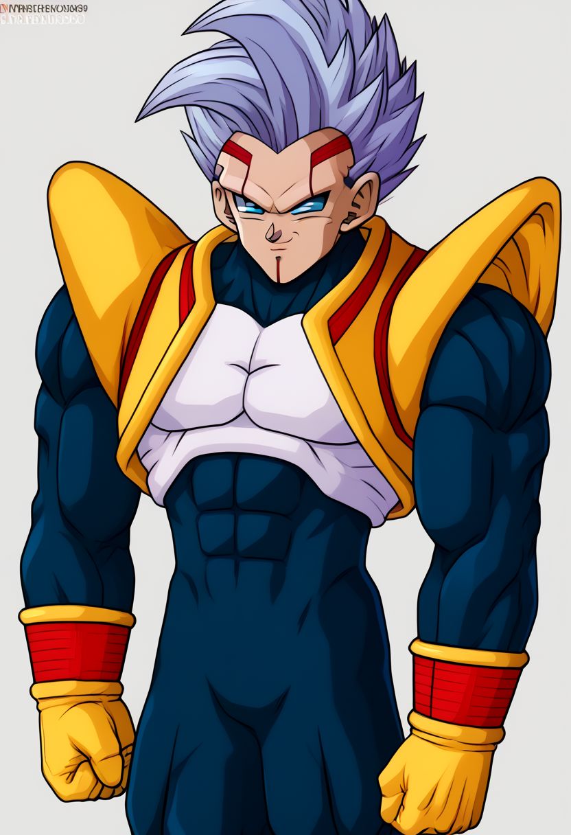 baby vegeta, solo, 1boy, grey hair, blue eyes , male focus, muscle body, big chest, big pecs, Big legs, black Lycra, handsome, best quality, high quality,