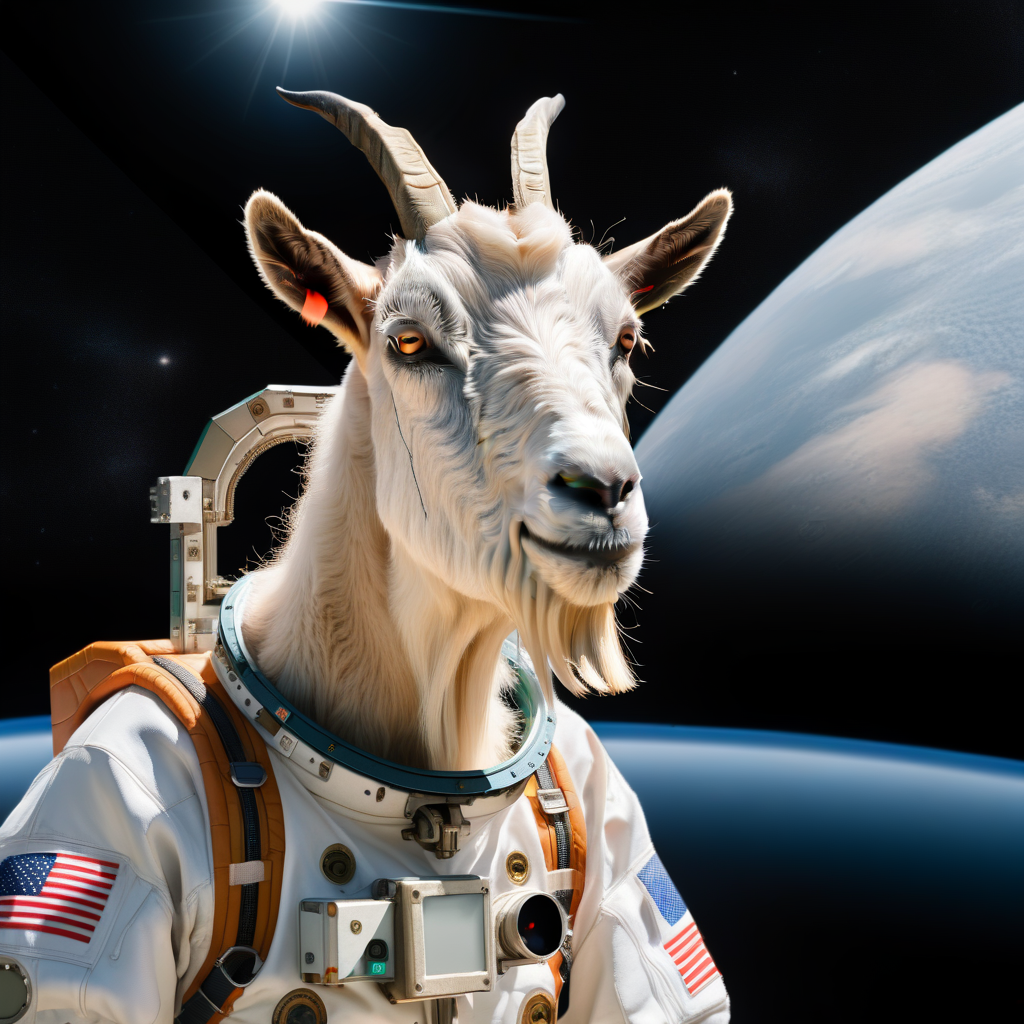 photo in 90's goats01 on a space station in a space suit, cinematic,  Medium long shot, digital painting,  <lora:goats01-xl:1>