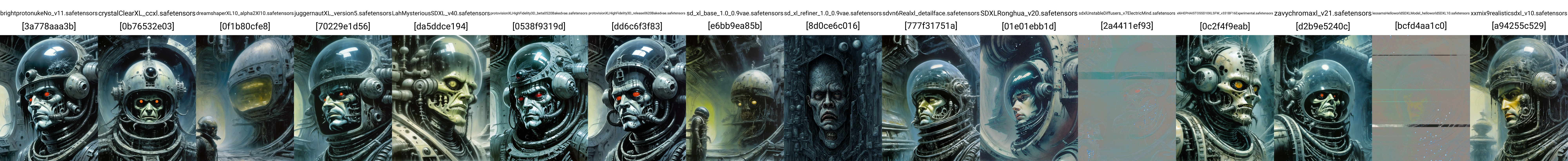 "Close-up, front-facing view of a scavenger, his face reflecting horror, within the chilling confines of a derelict space station. Sharp contrasts, lavishly intricate, drawing from H.R. Giger", surrealism, weird and pissed off, oil on canvas, dry brush, <lora:John Berkey Style:0.9>, John Berkey Style