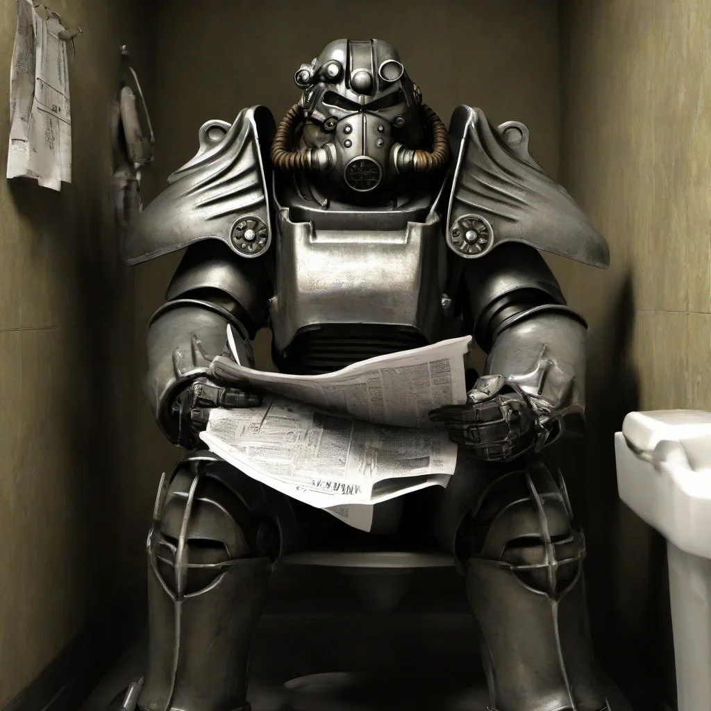 masterpice,high quality,
 <lora:PE_PowerArmor:0.8> PEPowerArmor,
sitting on the toilet,reading newspaper