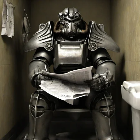 masterpice,high quality,
<lora:PE_PowerArmor:0.8> PEPowerArmor,
sitting on the toilet,reading newspaper