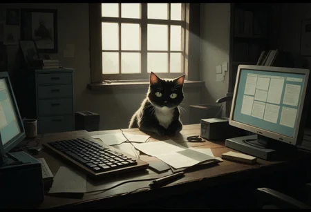 score_9, score_8_up, score_7_up, source_anime,
anime screencap, soft lighting, muted colors, high contrast, whimsical, detailed, high-definition, intricate details, cinematic,
BREAK
PC with BSOD, PC, blue screan of death,
cat lies on the keyboard,
indoors, cozy room,
retro,