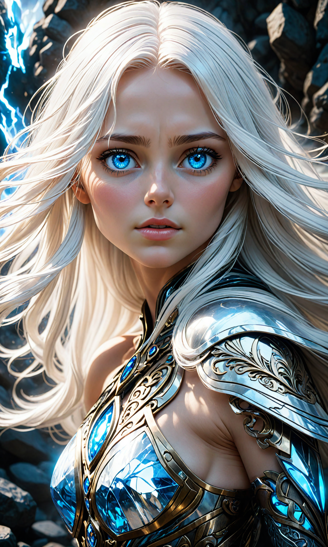 The most amazing dream you ever had about a woman with beautiful blue eyes and long white hair, hyper realistic, concept art, intricate, hyper detailed, smooth, ambient volumetric lighting, octane, raytrace, cinematic, high quality, high resolution, 4 k, cgsociety, rutkowski, gurney, gurney, zabrock <hypernet:BadHands:1> <lora:Fast:0.69>
