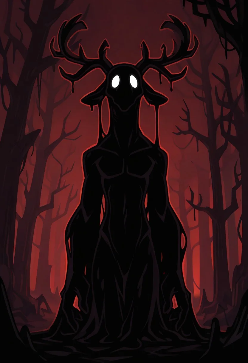solo, ((male:1.2), adult, anthro, hart, male deer, anthropomorphic hart, occultist, necromancer, deer antler, black goo, mystic, corruption, weird, dead forest, dead tree, vanripper, made in abyss