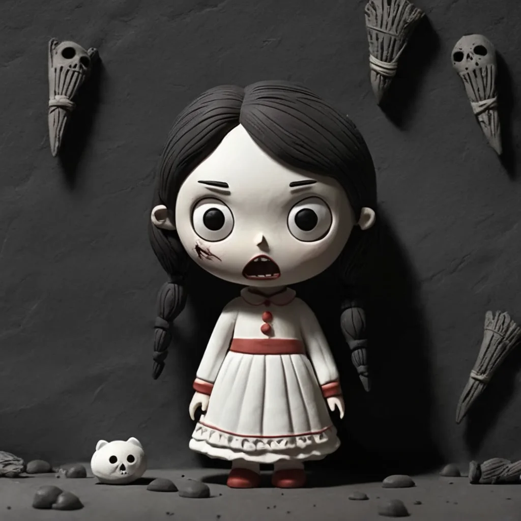 A horror girl, dark scene, horror movie, creepy,
,Clay Animation, Clay, <lora:ClayAnimationPash:1>