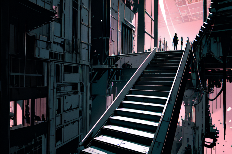 highly insanely detailed, masterpiece, top quality, best quality, highres, 4k, 8k, RAW photo, (very aesthetic, beautiful and aesthetic),  
tsutomu nihei,nihei_tsutomu,blame!,blame gakuen!,abara,TNstyle,sidonia_no_kishi,(mausoleum,city ruins,giant room,deep horizon,tower,space,spacecraft,sidonia \(ship\),stairs,hangar),light particles,walkway,air conditioner,bridge, 
<lora:blameLora_v10:0.7>, 
(1girl:1.3), 
solo focus, 
pink background,âââ