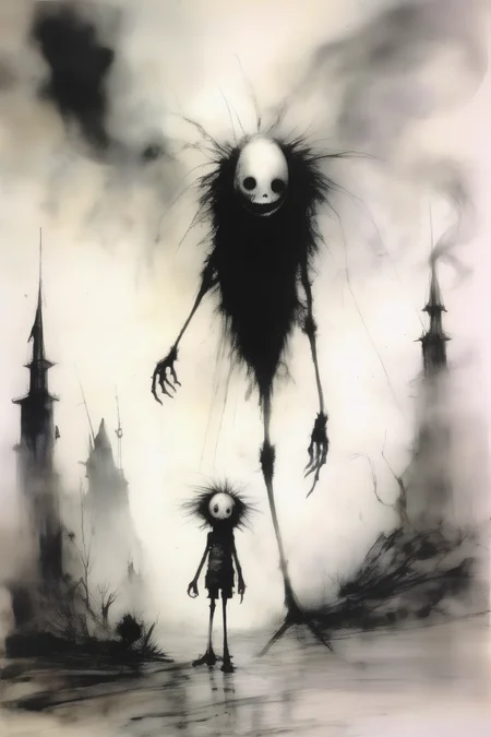 <lora:Stephen Gammell Style:1>Stephen Gammell Style - a strange thing in the distance in the style of Stephen Gammell