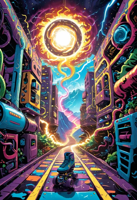 Psychedelic style Snakes learn to coil around entire mountains and squeeze them until they crumble into valleys filled with fertile soil for new life to grow. With third eye opening and god rays
(((with exaggerated expressions))) Wearing Tiny Roller Skates: This veggie zooms around your kitchen on its own set of retro roller skates., Urban Symmetry Shots: Find symmetrical architecture like bridges or staircases and center your frame perfectly for satisfying geometric compositions..(dynamic:1.1),sun rays,(taken by 12.5mm fisheye lens:1.1),
(Vivid, HDR, Canon50, 8K, Hyper Realistic, Dramatic, Epic, Dynamic Contrast, Cinematic Lighting, increased brightness)(((Zoomed Out, Far away Shot))) = =. Epic dynamic lighting , vibrant,highly detailed,psychedelic,((Psychedelic, rainbow glow ))
((Vivid, Epic, Dynamic contrast)) (((Zoomed out, Far away shot, In frame)), (((Cinematic, Studio lighting, Contrast)))
<lora:juggernautXL_version6Rundiffusion:0.8><lora:rundiffusionXL_beta:0.8><lora:crystalClearXL_ccxl:0.9><lora:extremely_detailed:0.8> extremely detailed
<lora:hyperkraximalism:0.2> hyperkraximalism
<lora:Alex_Grey_XL_Base:0.5> <lora:glowneon_xl_v1:0.8> glowneon, glowing, sparks, lightning <lora:Colour_Spaces_XL_V1:0.8> colour spaces, coloured spaces <lora:Graphic_Novel_Illustration:0.8> graphic novel illustration, - Generate images with sharp edges and fine details.
- Produce high-resolution images with no blurriness or distortions.
- Create images with clear and well-defined subjects.
- Ensure that the output images have crisp lines and distinct features.
- Generate images with vibrant colors and accurate tones.
- Avoid noise or artifacts in the generated images.
- Focus on producing clear textures and patterns in the images.
- Emphasize clarity and definition in all aspects of the generated images.
- Prioritize the sharpness and clarity of the main subjects in the images.
- Optimize the AI model to produce clear and visually appealing images., Wlop, By art germ, Ross tran . Vibrant colors, swirling patterns, abstract forms, surreal, trippy