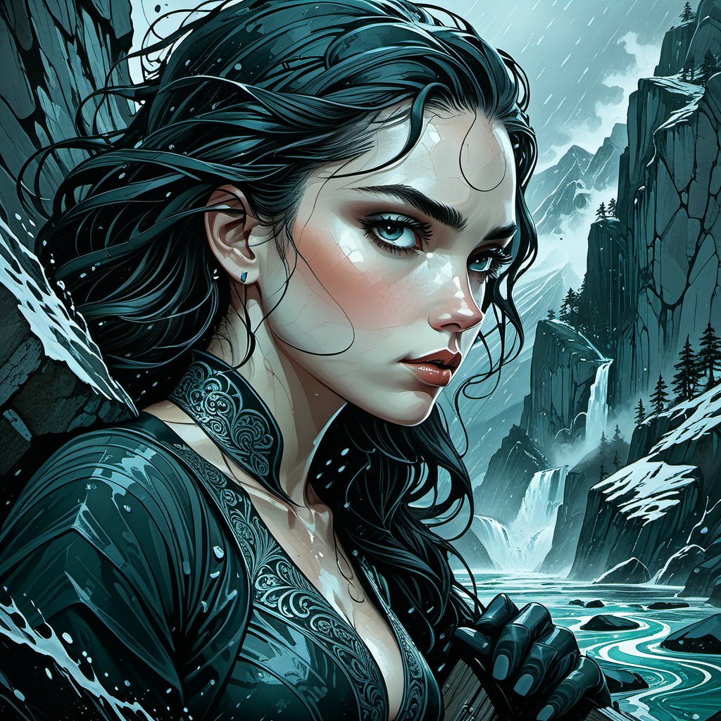 by Duncan Fegredo and Abigail Larson, hyper detailed, professional poster art, bold lines, award winning, trending on ArtStation , (intricate details, masterpiece, best quality:1.4), looking at viewer, dynamic pose
splendid Crag
wet weather
Craig Thompson
texture top down close-up