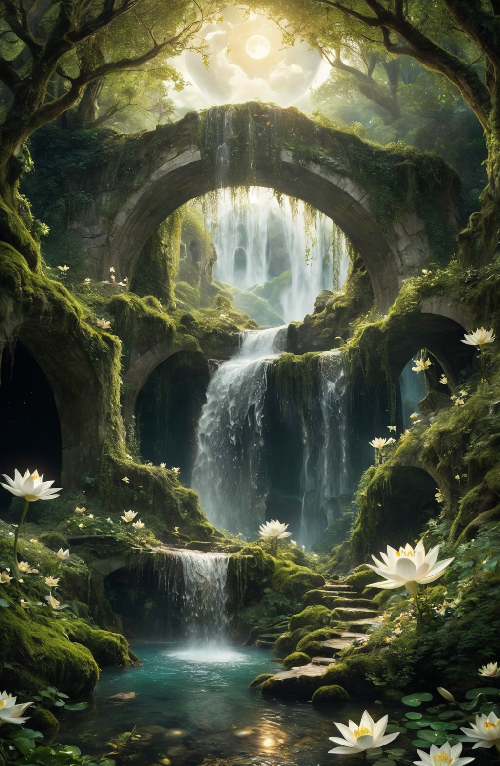 Whimsical Forestð³, Glistening Waterfallð§, Ethereal Glowð, Dreamlike Cloudsâï¸, Timeless Stone Archð, Floating Liliesð, Mystic Creaturesð¦, Dappled Sunlightð¤ï¸, Enchanted Moonbeamð, Woven Magic Websð¸ï¸
, Forgotten Ruinsðï¸
, Celestial Night Skyð
<lora:xl-shanbailing-1011-2water:0.8> <lora:sdxl_photorealistic_slider_v1:0.4> , and Hyperdimensional Paletteð¨, Alien Illuminationð, Cognizant Texturesð, Beyond-boundaries Renderingð