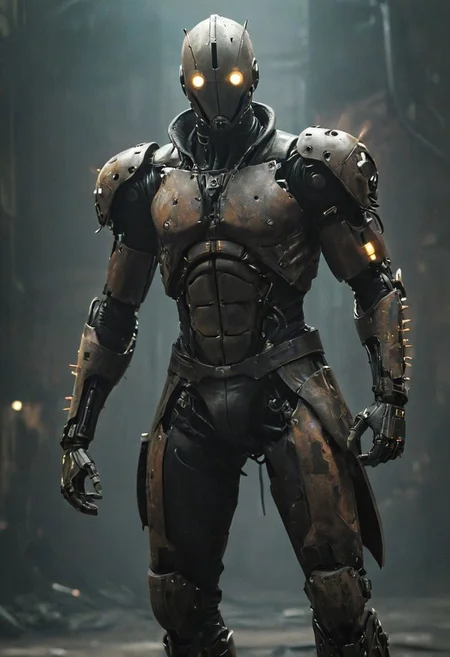 Blade Runner Style closeup, action pose, fists up, dynamic scene, Capture the intense science fiction spirit of a 1940s steampunk boxer looking like white skinned spike spiegel from cowboy bebeop equipped with advanced used looking exoskeleton technology, standing confidently in the ring with an eager gaze towards the camera. Illustrate the heightened power of the fighters as their exoskeleton-enhanced fists hover in the air, surrounded by a dimly lit, smoke-filled arena bathed in a muted yellow light. Explore the evolution of boxing with this futuristic twist, where the fusion of human skill and technological augmentation takes center stage.
foggy, atmospheric haze,