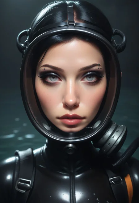 score_9, score_8_up, score_7_up, score_6_up, score_5_up, score_4_up, BREAK,
1girl, goth, makeup, scuba mask, shiny wetsuit, pureerosface_v1, close up face, face portrait, shiny eyes, looking at viewer