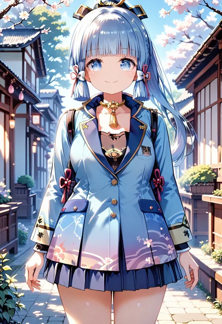 score_9, score_8_up, score_7_up, 1girl, FujisakaLP, mature woman, masterpiece, best quality, ultra high res, (big breasts1.2). smiling, happy, wide thighs, wide hips, (detailed eyes:1.2), (masterpiece), (best quality), (ultra detailed),(disheveled hair),(illustration), standing, smiling, beautiful detailed eyes, light blue eyes, detailed beautiful face, (kamisato ayaka: 1.2), focus on face, ponytail, kamisato ayaka(genshin impact), light blue hair, detailed hair, bangs, best lighting, best shadow, highly detailed, vibrant