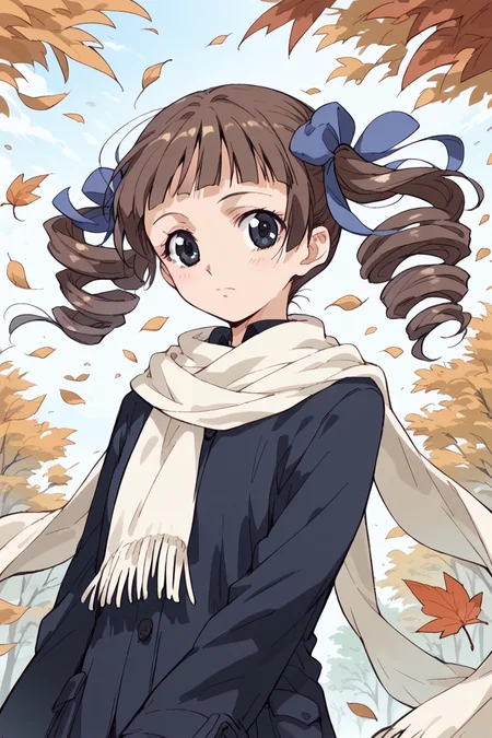 score_9, score_8_up, score_7_up, score_6_up,
<lora:Touko_Matsudaira:1> touko, 1girl, solo, scarf, drill hair, twin drills, oekaki, brown hair, twintails, wind, black eyes, leaf, white scarf