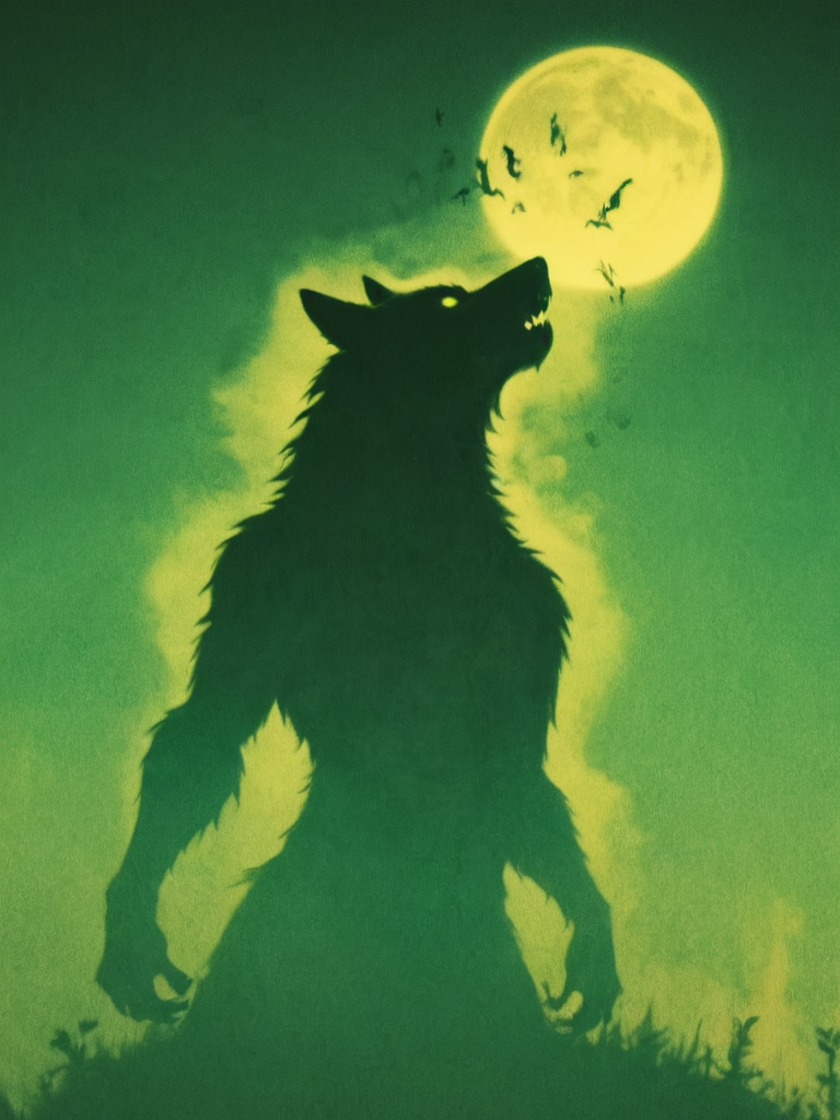 style sqrhmmr, a Metropolis (1927 film) minimalism silhouette painting of a (howling:1.2) ghost werewolf glowing yellow in green tint on a foggy and moonlit night, dark theme, intricate, detailed, atmospheric, eerie,  <lora:- SDXL - sqrhmmr _Square-Hammer_Style_V1.0:1>  <lora:- SDXL_AI-Breaker_BaseXL_V2:.3>