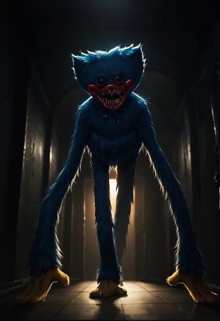 score_9, score_8_up, score_7_up, score_6_up, source_furry, dof, full-length portrait, solo, <lora:CHARACTER_HUGGY_WUGGY_Poppys_Playtime:1> huggy_wuggy, blue body, long limbs, dark background, interior, scary background, dark shadows, high contrast, cinematic, dynamic angle, <lora:dark_v1.9-pony:0.4> dark theme, dim lighting, dark background, dark room, backlighting,