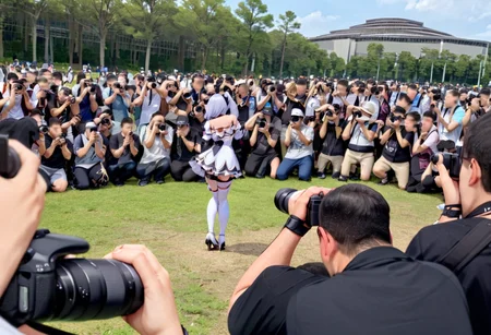 masterpiece, best quality, very aesthetic, absurdres,
comiket_cosplay_Hiroba, 6+boys, multiple boys, photo background, outdoors, camera, day, sky, 1girl, crowd, taking picture
<lora:comiket_cosplay_SDXL_V2:1>