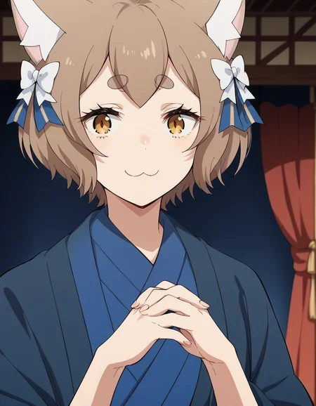score_9, score_8_up, score_7_up, source_anime, <lora:felix-argyle-s3-p1-ponyxl-lora-nochekaiser:1>, felix argyle, short hair, bangs, brown hair, bow, animal ears, hair bow, male focus, cat ears, eyelashes, bob cut, thick eyebrows, white bow, otoko no ko,, japanese clothes, kimono, blue kimono, theater, stage, seats, performance, curtains, smile, <lora:gendou-pose-ponyxl-lora-nochekaiser:1>, gendou pose, own hands clasped, own hands together, parody,, looking at viewer, solo,, dutch angle, cowboy shot