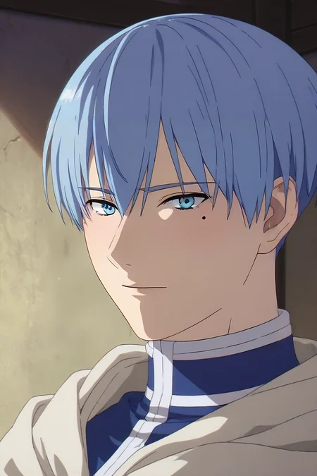 score_9, score_8_up, score_7_up, source_anime, (realistic:0.6), looking at viewer, , , 1boy, solo, male focus, <lora:himmel_sousou_no_frieren_pony:0.82>, himmel_sousou_no_frieren, blue hair, blue eyes, short hair, mole under eye, , biopunk, , <lora:sdxl_lightning_8step_lora:1>