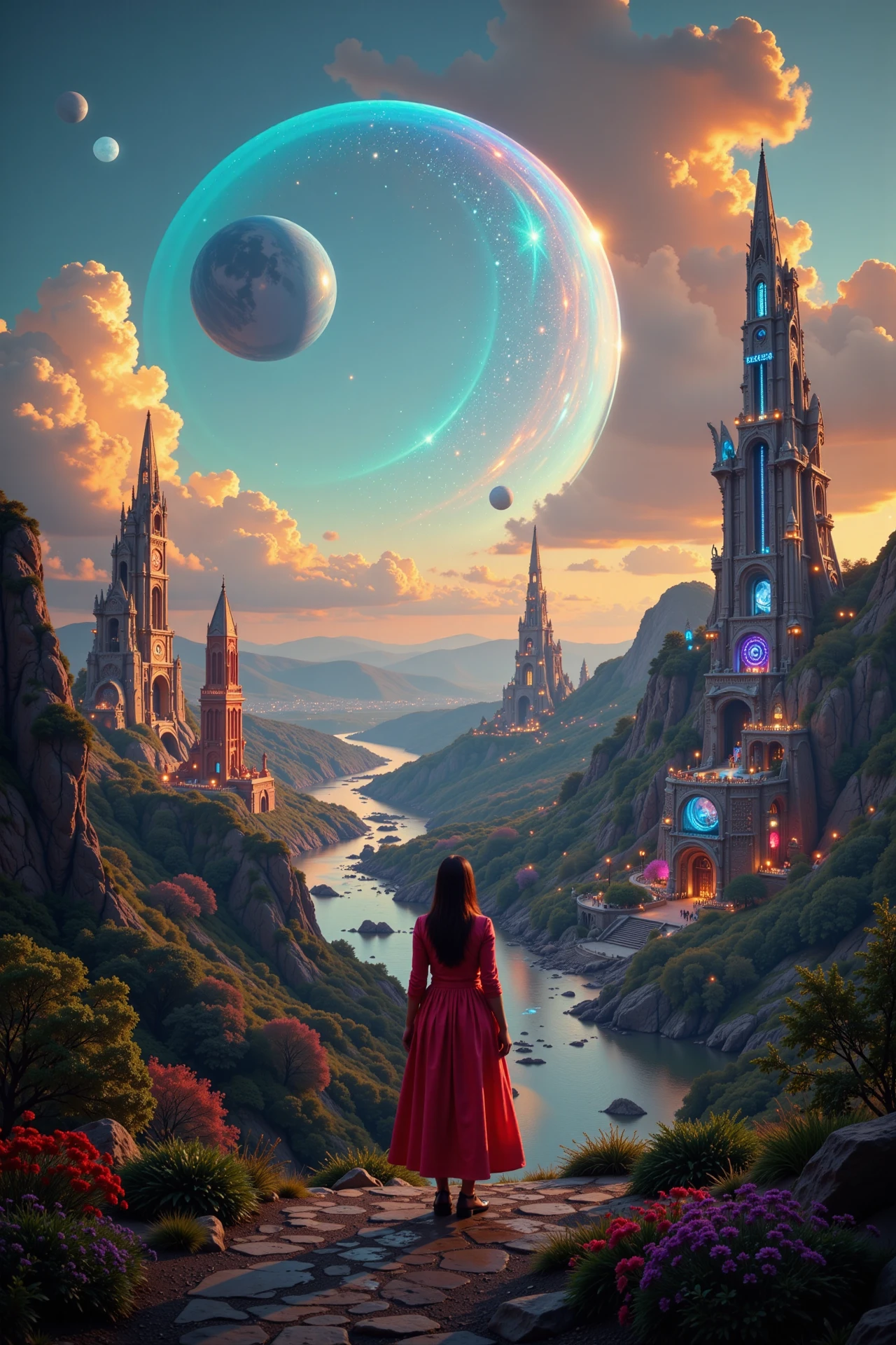 a futuristic planetary city beautiful  landscape photo, photography, Fujifilm XT-4 Viltrox, realistic, early morning, woman, very intricate, very detailed, sharp, bright, colorful, <lora:Hand v2:0.5> <lora:Anti-Blur:1><lora:Insane Detail Slider:0.25>  <lora:flux.1_lora_flyway_Epic-detail_v2:0.3> <lora:fluxenhancer:0.25>