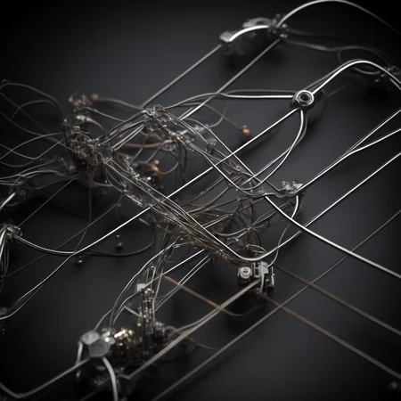 photo wires, circuitry, silicon, chips, polished steel, when robotics are not yet fully completed (ScuffedRobotics style:1) <lora:djzScuffedRobotics:0.8)