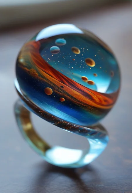 End_JewelryMorph, a ring with a planet inside a transparent glass dome