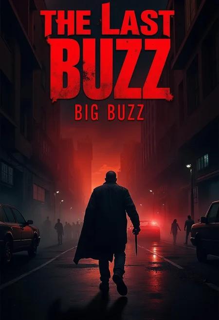 Realistic Dark Action movie poster with the title "The Last Buzz: Big Buzz", with the scenario of a dark city,