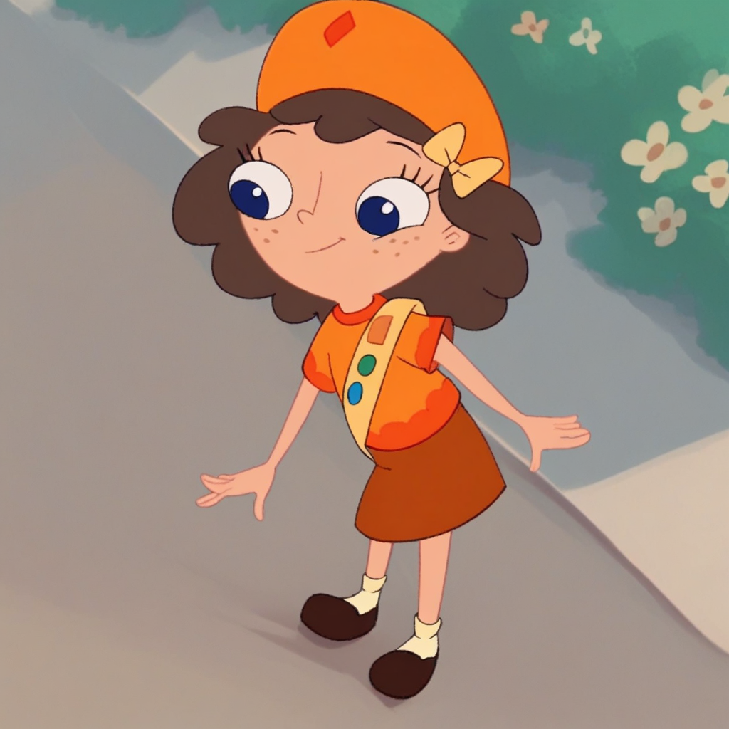 score_8, score_9, milly, hat, brown hair, hair bow, freckles, blue eyes, skirt