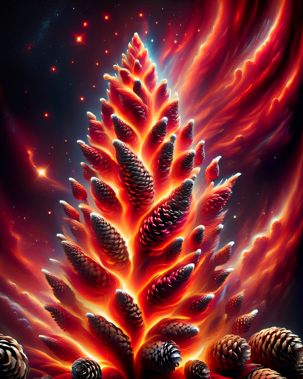 ral-pinecone, a red pillar nebula, background black color