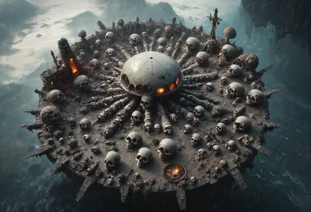 embedding:lazyup7, slimes_skullwm, airship made of skulls, above clouds <lora:Challenge_Winnifier_2025-04:0> <lora:SlimesSkullWM:1>